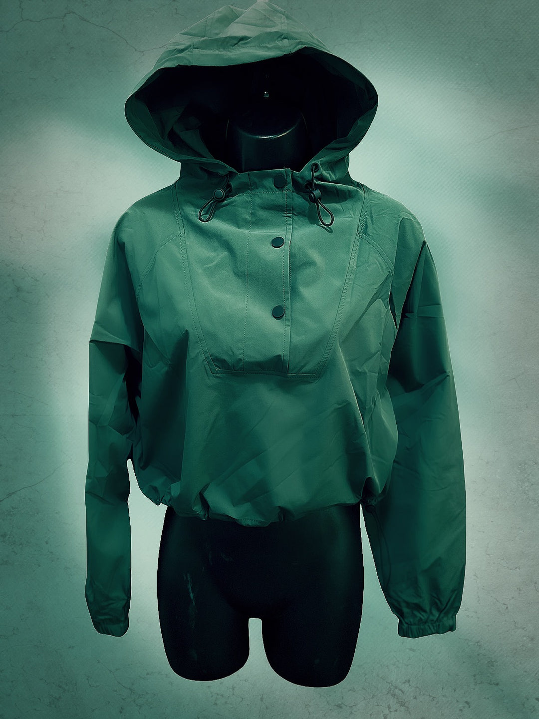 Dark Green Waterproof Snap Front Cropped Pullover