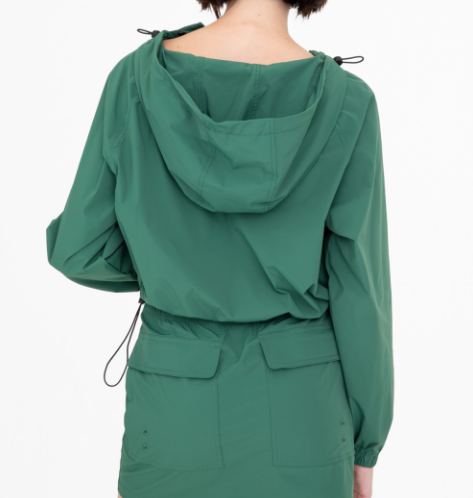 Dark Green Waterproof Snap Front Cropped Pullover