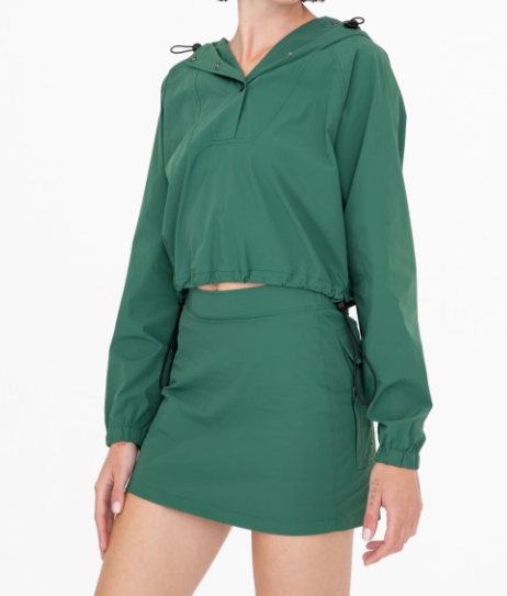 Dark Green Waterproof Snap Front Cropped Pullover