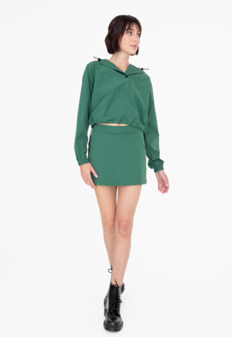 Dark Green Waterproof Snap Front Cropped Pullover