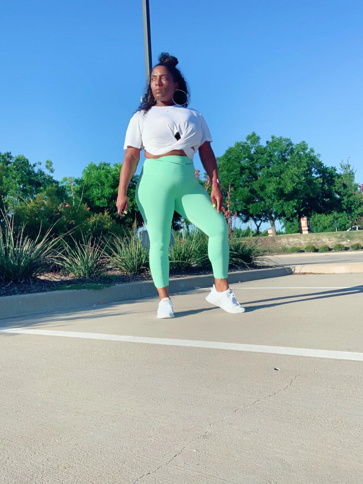 Mint Scallop Highwaist Legging - She's Bae Boutique